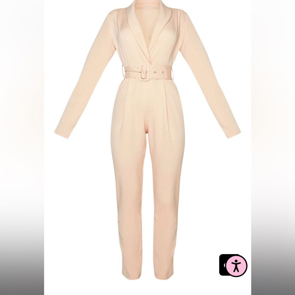 Medium pretty little thing Nude Lapel Detail Belted Jumpsuit
